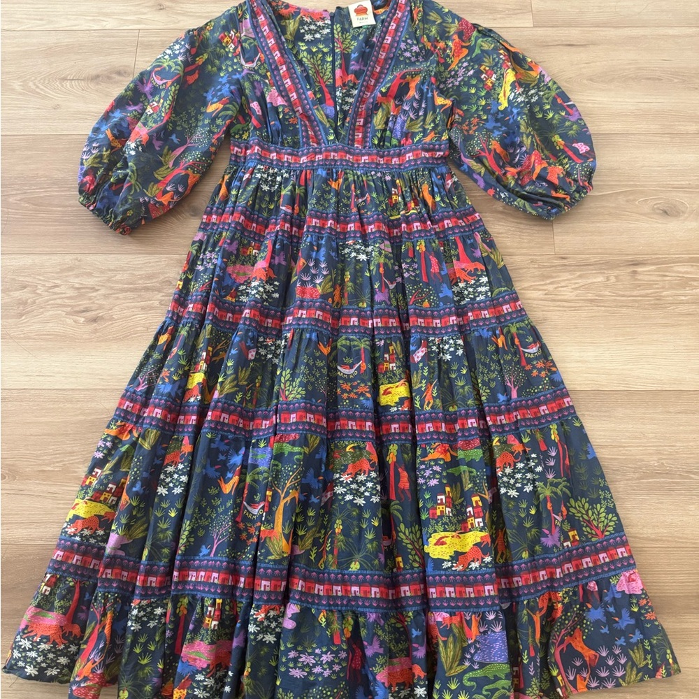 FARM RIO ANIMAL UTOPIA MIDI DRESS LARGE